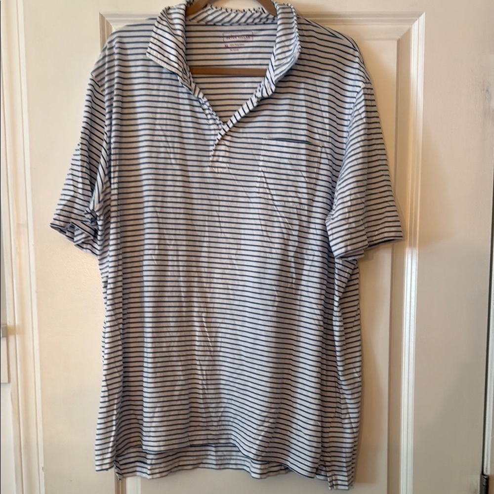 Peter‎ Millar Navy and White Polo 100% Pima Cotton Striped Shirt​